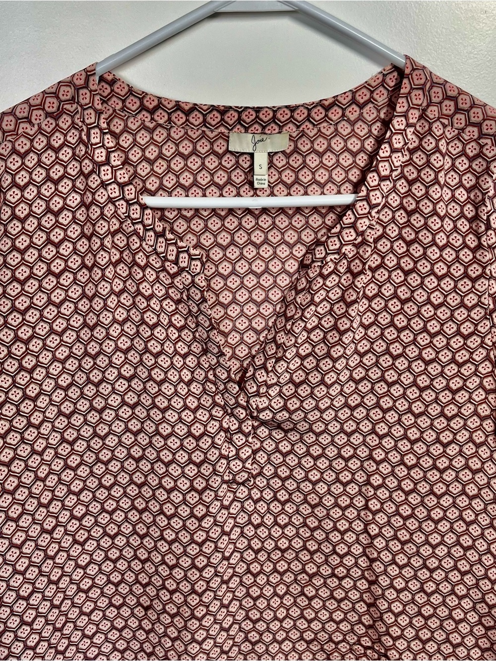 Joie Silk Blouse Small Dusty Rose Pink Geometric Print Top